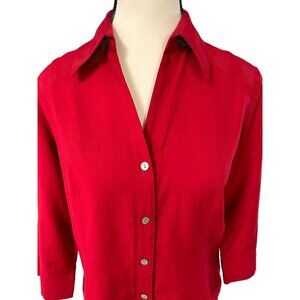 Dressbarn Women's Red Button Down Top Blouse Size Small B36